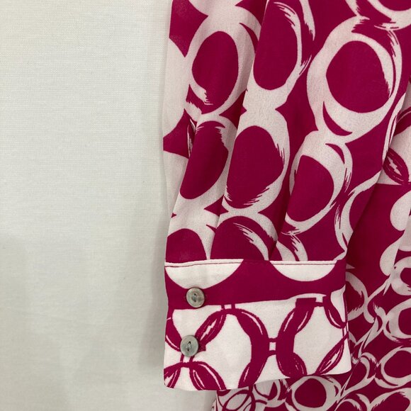 Deniss Basso Large Pink White Geometric Print Soft Flowy Button Down Tunic - Picture 5 of 11